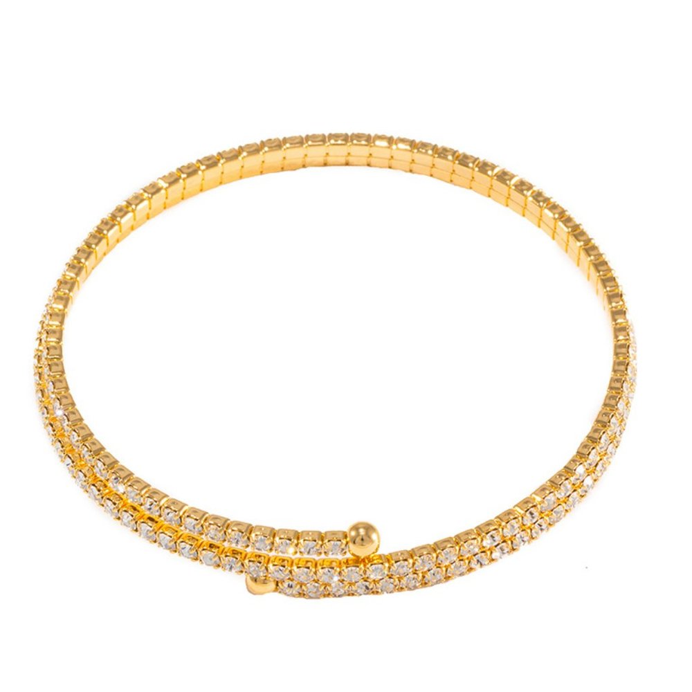 Chandi DOUBLE Row Austrian Crystal Rhinestone Bangle Bracelet Metal GOLD